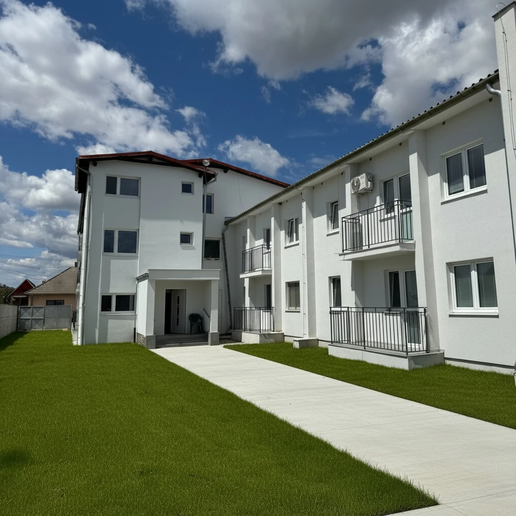 Apartmánový dom s chodníkom a zeleným nádvorím